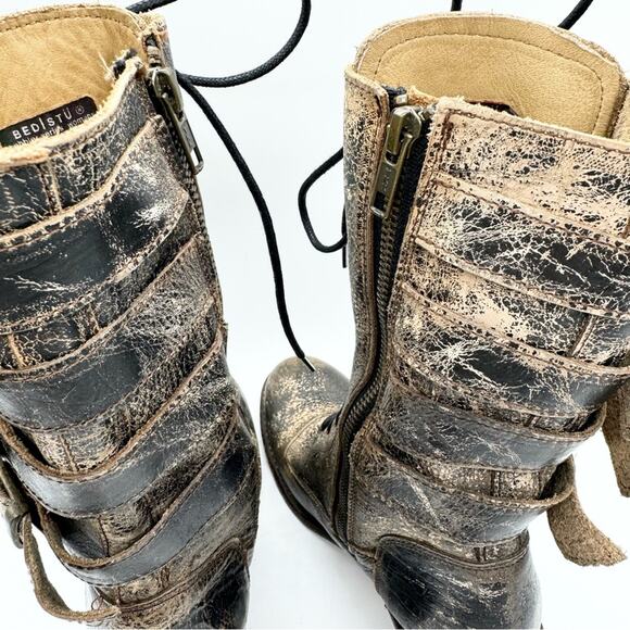 Bed Stu Fiona Cobbler Series Buckled Heeled Moto Boot In Pewter Black Size 6 - Picture 12 of 15